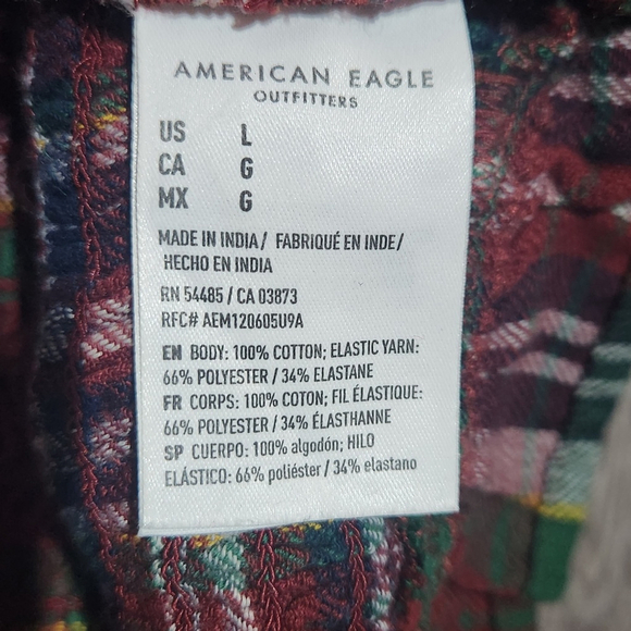 American Eagle Womens Plaid Puff Sleeve Smocked Crop Top Large - Picture 8 of 8